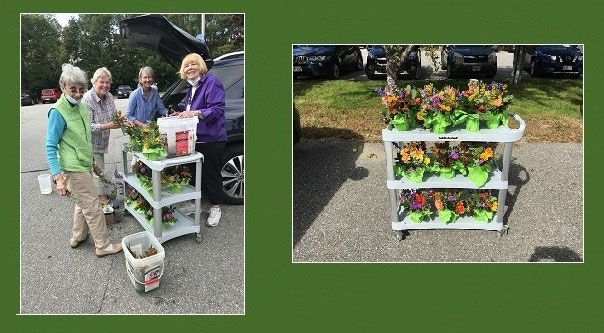 Club members and the flower arrangements made on the last visiting to the Island Nursing Home